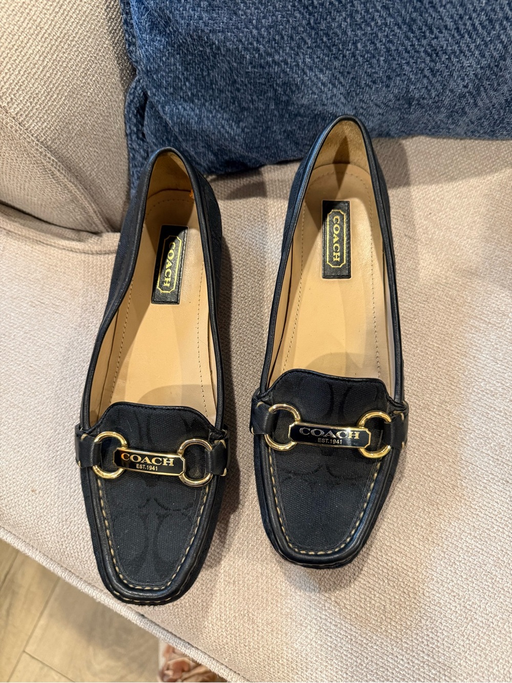 Coach Signature Horsebit Loafers Black Canvas Leather Trim Women’s Size 7